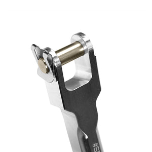 Close up of aluminum Double Shear Selector Rod (DSSR) for BMW E36 M3, 328. Made in USA by AKG Motorsport.