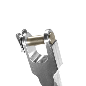 Close up of aluminum Double Shear Selector Rod (DSSR) for BMW E90 E92 328 325, E82 128. Made in USA by AKG Motorsport.