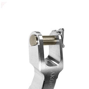 Close up of aluminum Double Shear Selector Rod (DSSR) for BMW N54 E90 E92 335, E82 135. Made in USA by AKG Motorsport.