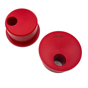 Set of offset style, red polyurethane 75D front control arm bushings (fcab) for BMW E30, E36, Z3. Made in USA by AKG Motorsport.