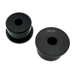 Set of center style, black polyurethane 95A front control arm bushings (fcab) for BMW E30, E36, Z3. Made in USA by AKG Motorsport.