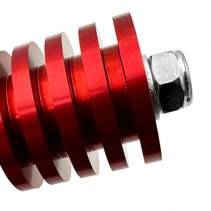 Close up of motor mounts kit for BMW E30 in red. Made in USA by AKG Motorsport.