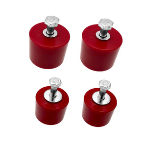 Set of red polyurethane 75D motor & trans mounts (kit) for BMW E30 (M20). Made in USA by AKG Motorsport. 