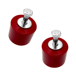 Close up of red polyurethane 75D trans mounts kit for BMW E30 (M20). Made in USA by AKG Motorsport. 