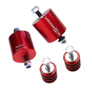 Kit of red aluminum M50/S50 24V swap motor & trans mounts for BMW E30. Made in USA by AKG Motorsport.
