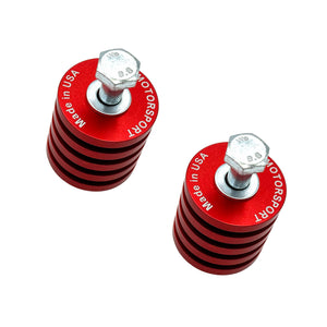 Close up of motor mounts for BMW E30 in red. Made in USA by AKG Motorsport.