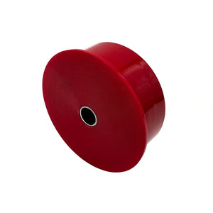 Rear view of red polyurethane 75D diff bushing for BMW E30, Z3, 318ti. Made in USA by AKG Motorsport. 