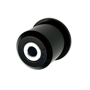 Close up of black polyurethane 95A diff bushings for BMW E36. Made in USA by AKG Motorsport.