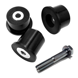 Set of black polyurethane 95A diff bushings with optional 14mm upgrade for BMW E36. Includes Bolt. Made in USA by AKG Motorsport.