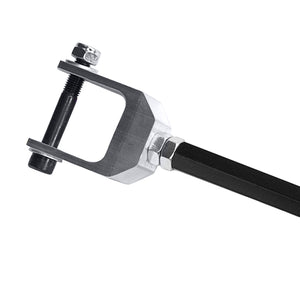 Close up of adjustable aluminum rear control camber arms for BMW E36 E46 Z4. Made in USA by AKG Motorsport. 