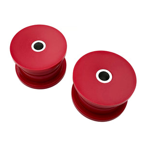 Set of red polyurethane 75D rear trailing arm bushings (rtab) for BMW E36, E46, Z4. Made in USA by AKG Motorsport.