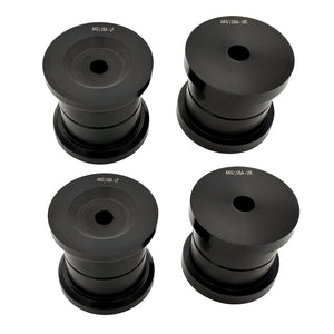 Set of black polyurethane 95A subframe bushings for BMW E36. Made in USA by AKG Motorsport.