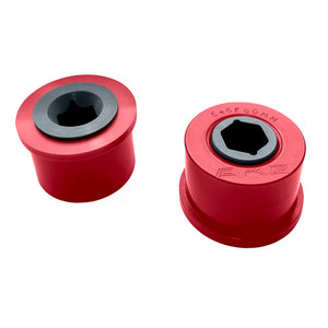Set of red E46 front control arm swap bushings for E30/E36 chassis. Poly 75D  hardness. Made in USA by AKG Motorsport.  