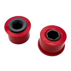 Set of red polyurethane 75D front control arm bushings (fcab) for BMW E46 M3. Made in USA by AKG Motorsport.  