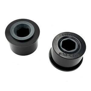 Set of black polyurethane 95A front control arm bushings (fcab) for BMW E46 M3. Made in USA by AKG Motorsport.  