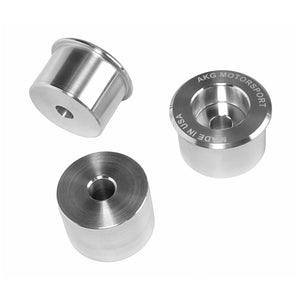 Set of aluminum rear differential bushings for BMW E46 M3, Z4 M. Made in USA by AKG Motorsport. 
