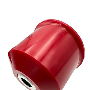 Close up of red polyurethane 75D diff bushings for BMW E46, Z4 (Non-M). Made in USA by AKG Motorsport. 