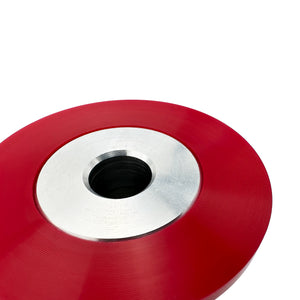 Close up of red polyurethane 75D diff bushings for BMW E46, Z4 (Non-M). Made in USA by AKG Motorsport. 