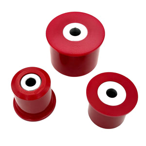Set of red polyurethane 75D diff bushings for BMW E46, Z4 (Non-M). Made in USA by AKG Motorsport. 