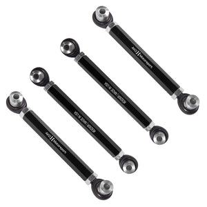 Set of black adjustable aluminum rear camber arms for BMW E90 E92 E82. Made in USA by AKG Motorsport.