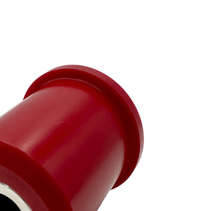Close up of red polyurethane 75D diff bushings for BMW E90/E92 M3, E82 M. Made in USA by AKG Motorsport. 