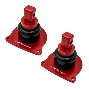 Set of red polyurethane 75D motor mounts for BMW F10, F06, F12. Made in USA by AKG Motorsport.