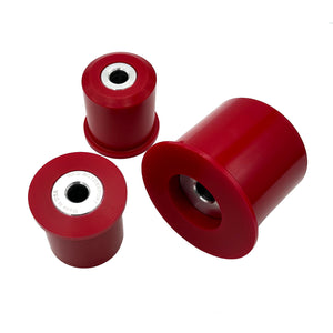 Set of red polyurethane 75D diff bushings for BMW F30, F32, F22. Made in USA by AKG Motorsport.