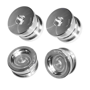 Set of aluminum rear subframe bushings for BMW F30, F32, F22. Made in USA by AKG Motorsport. 