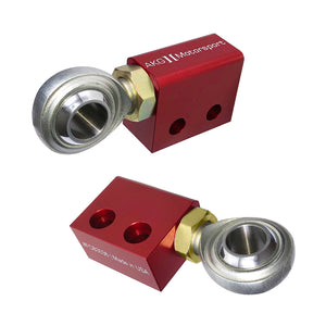 Set of red adjustable front control arm mounts for BMW E30, E36, Z3. Made in USA by AKG Motorsport.