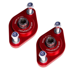 Set of aluminum rear shock mounts (10mm) with spherical bearings for BMW E30, E36, E46, Z3, Z4. Made in USA by AKG Motorsport.