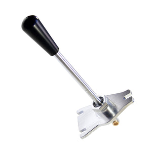 A solid aluminum, chassis mount short shifter with black shift knob for BMW E30. Made in USA by AKG Motorsport.