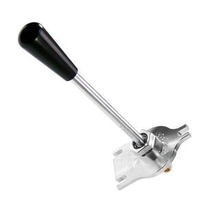 A solid aluminum, chassis mount short shifter with black shift knob for BMW E39. Made in USA by AKG Motorsport.