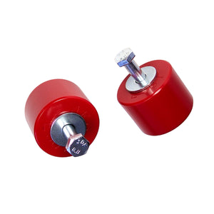 Set of red polyurethane trans mounts for BMW E30, E36, E46, E82, E90, E92, F22, F30, F32, F80, F82, F87, Z3, Z4. Made in USA by AKG Motorsport. 